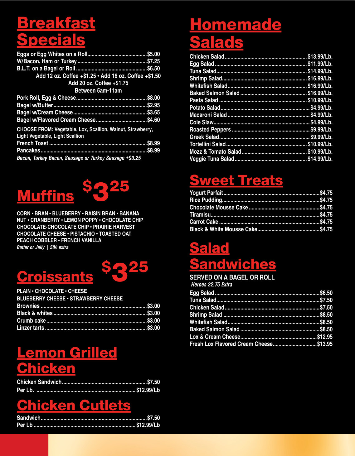 Bagel Boy menu page 2